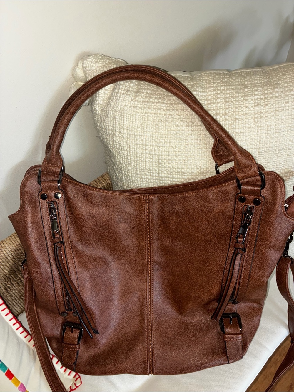 Vintage Large Brown Faux Leather Hobo Tote Shoulder Bag